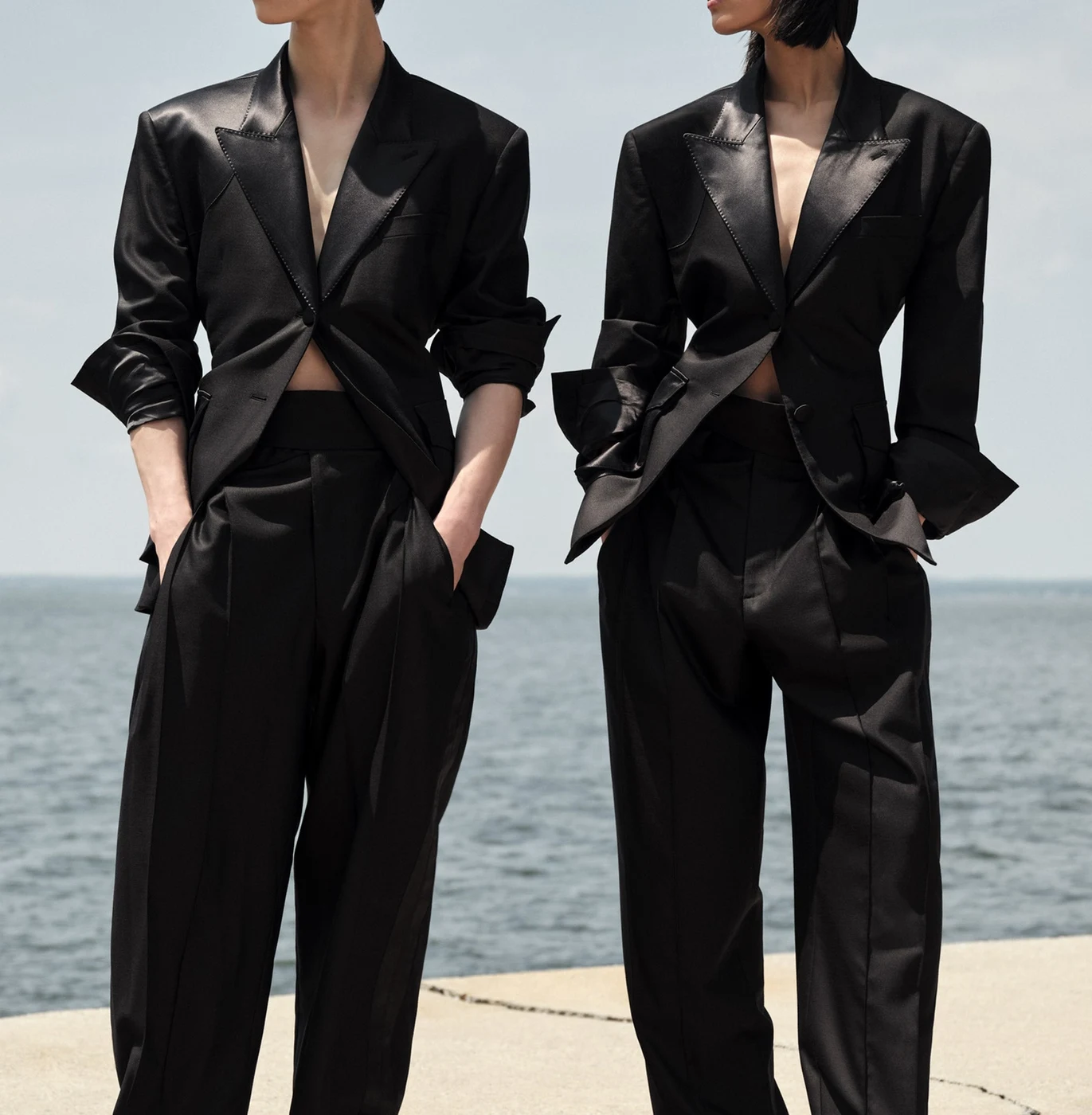 Black satin suit